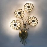 Large pair of vintage Palwa crystal and brass flower wall lights with 4 lights. 70s