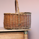 Large unique old French basket in rattan with handmade compartments of artisanal manufacture
