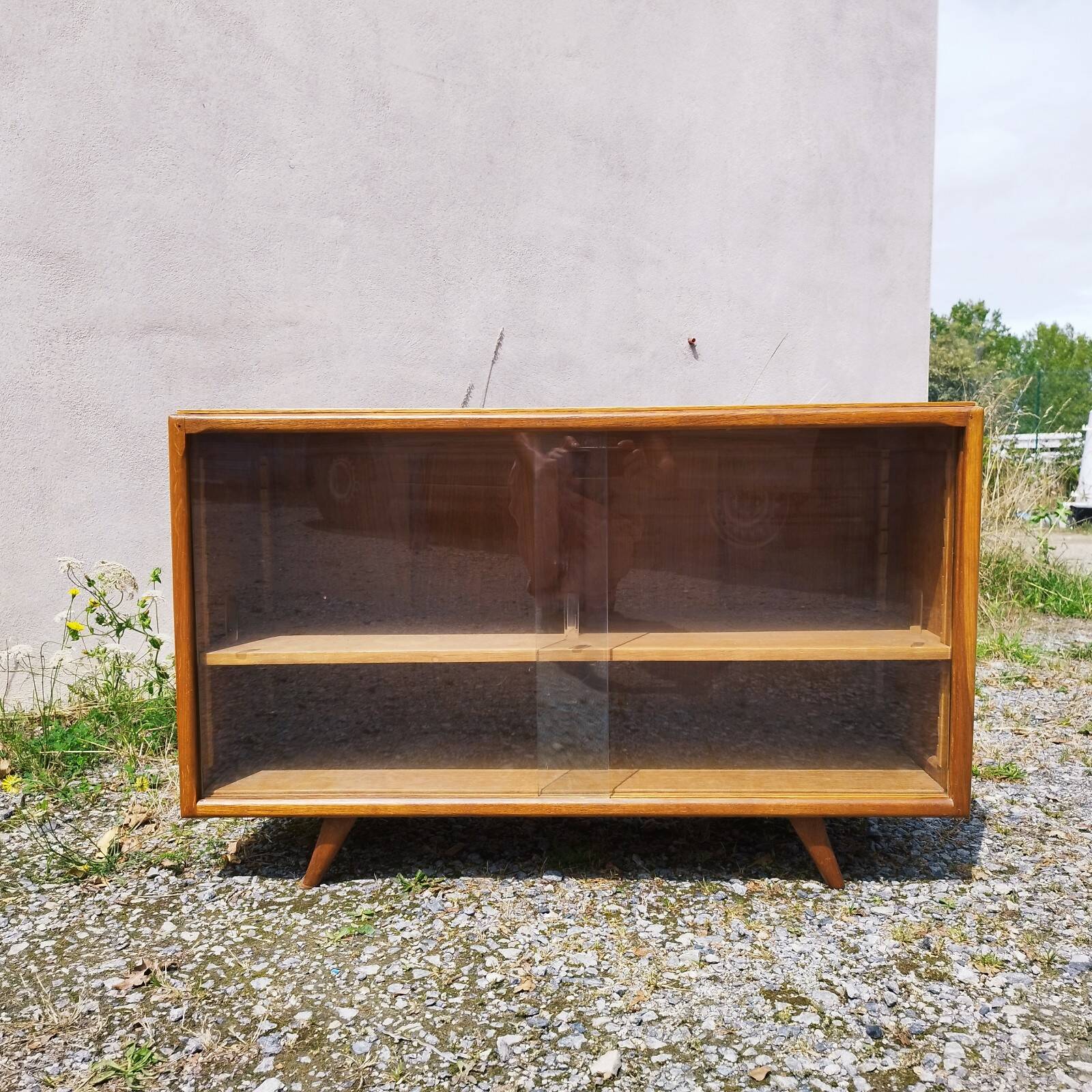 Meuble enfilade vitrine pied compas vintage