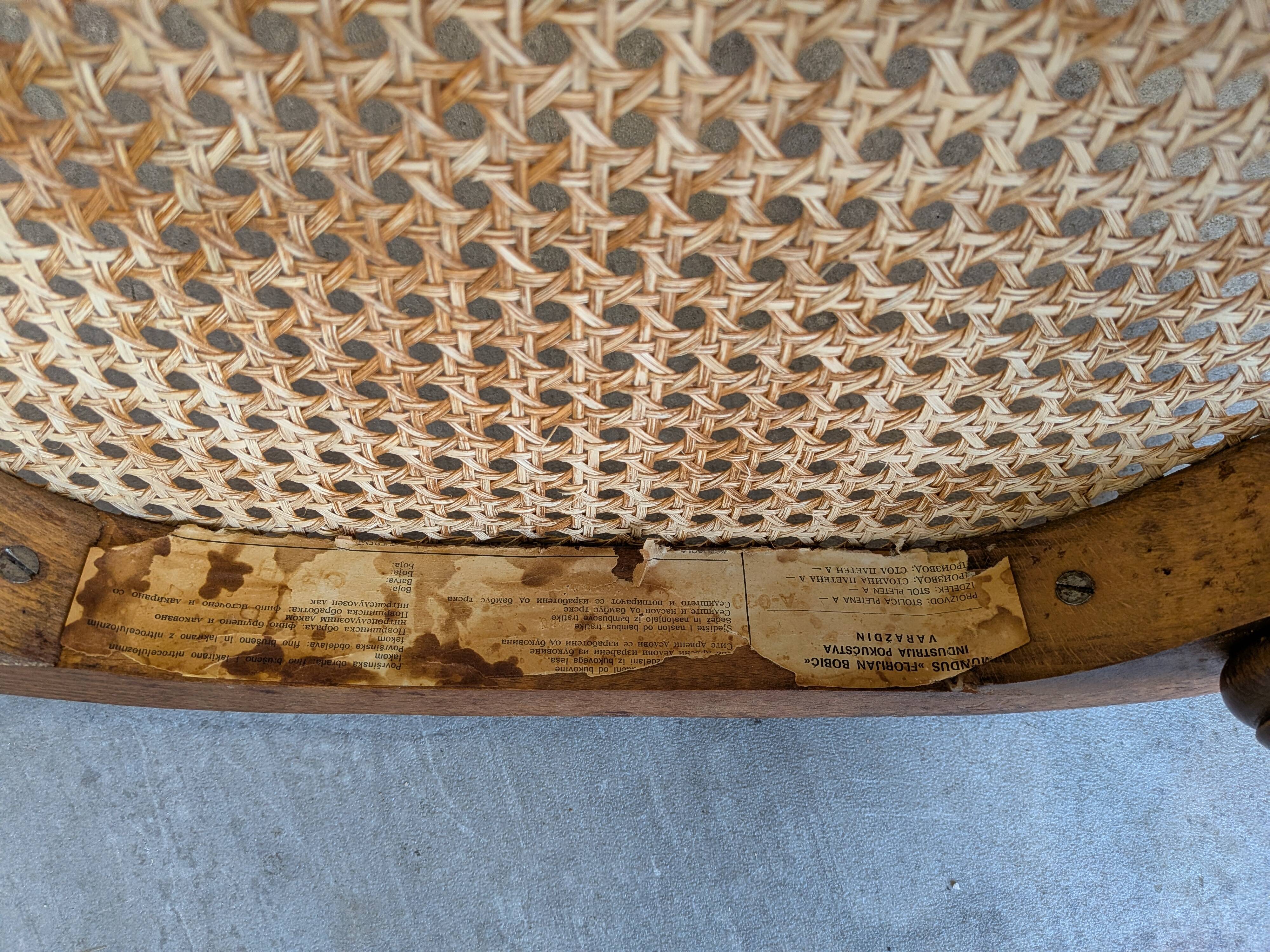 Set of 6 Vintage Bentwood Cane Dining Chair, Thonet Style, 1970s Yugoslavia