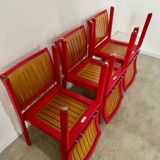 Lot 6 anciennes chaises design Dieticker Bruno Rey bois fuchsia vintage années 70