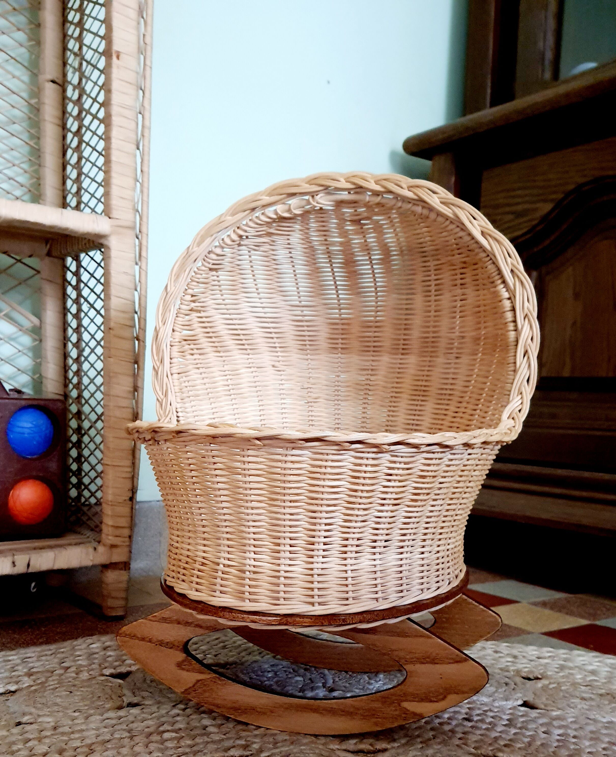 Cradle vintage wicker doll