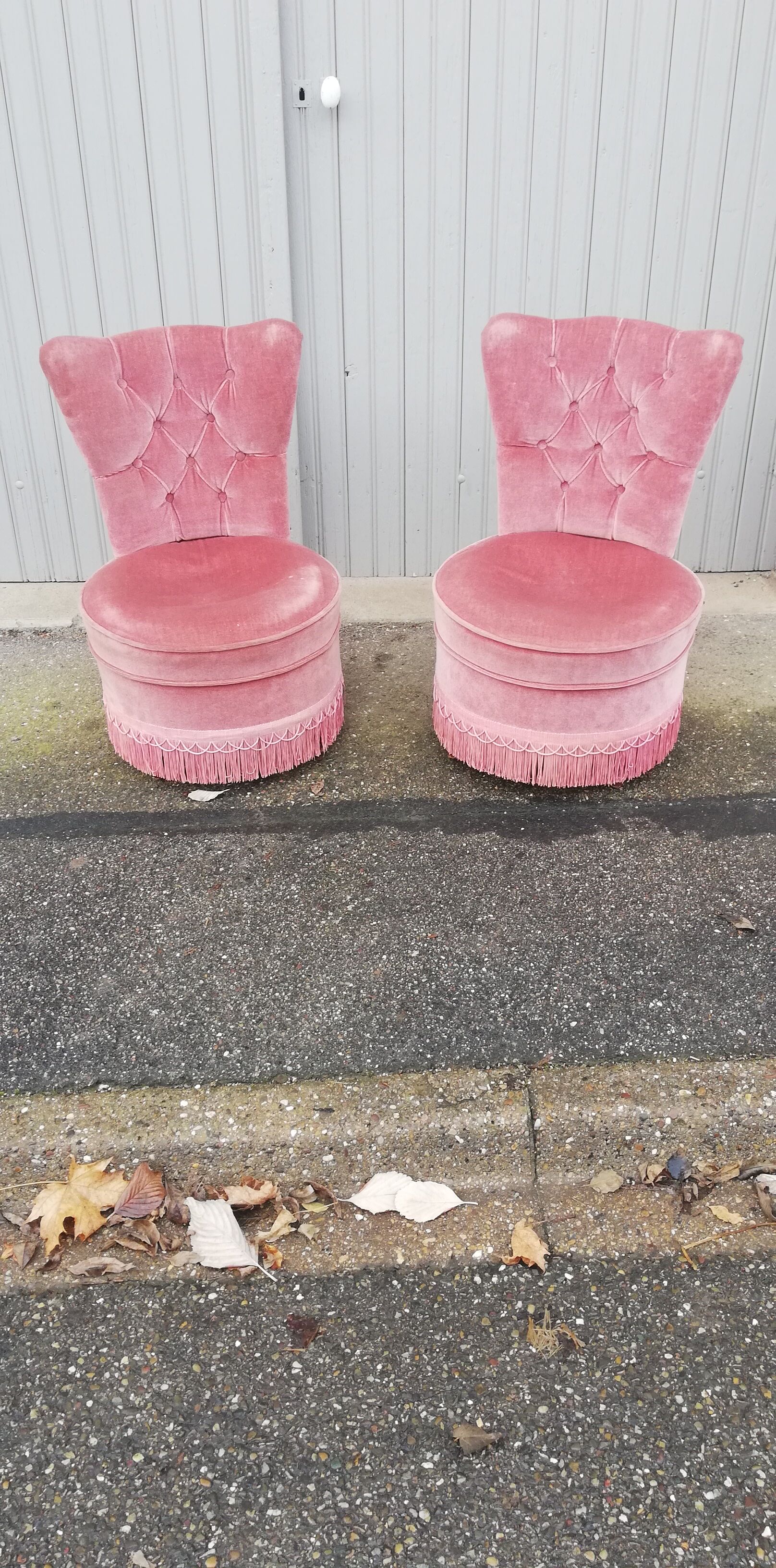 Paire de chauffeuses vintage tissu rose