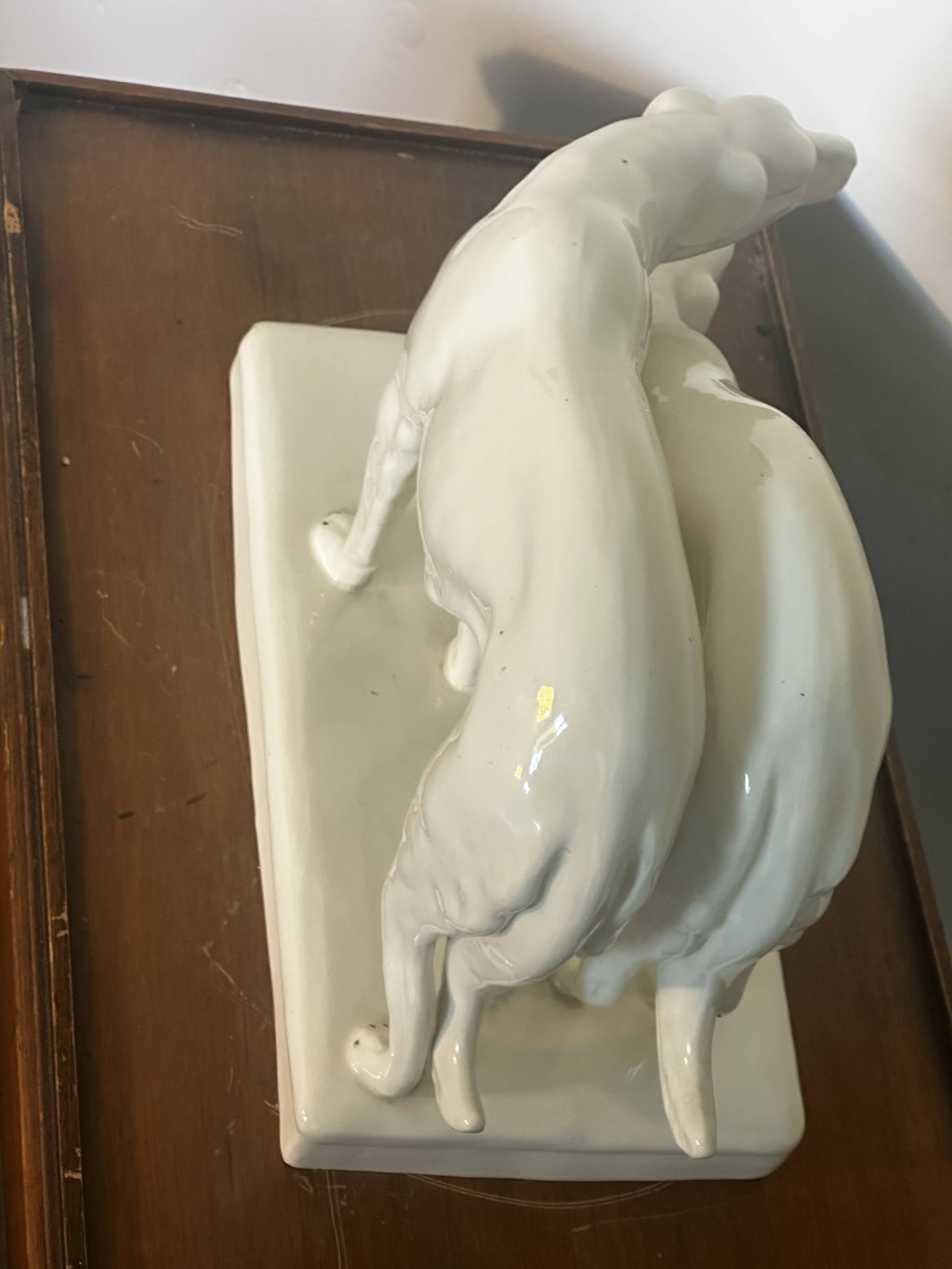 Pair of Borzoi - White Greyhounds - Art Deco ceramic