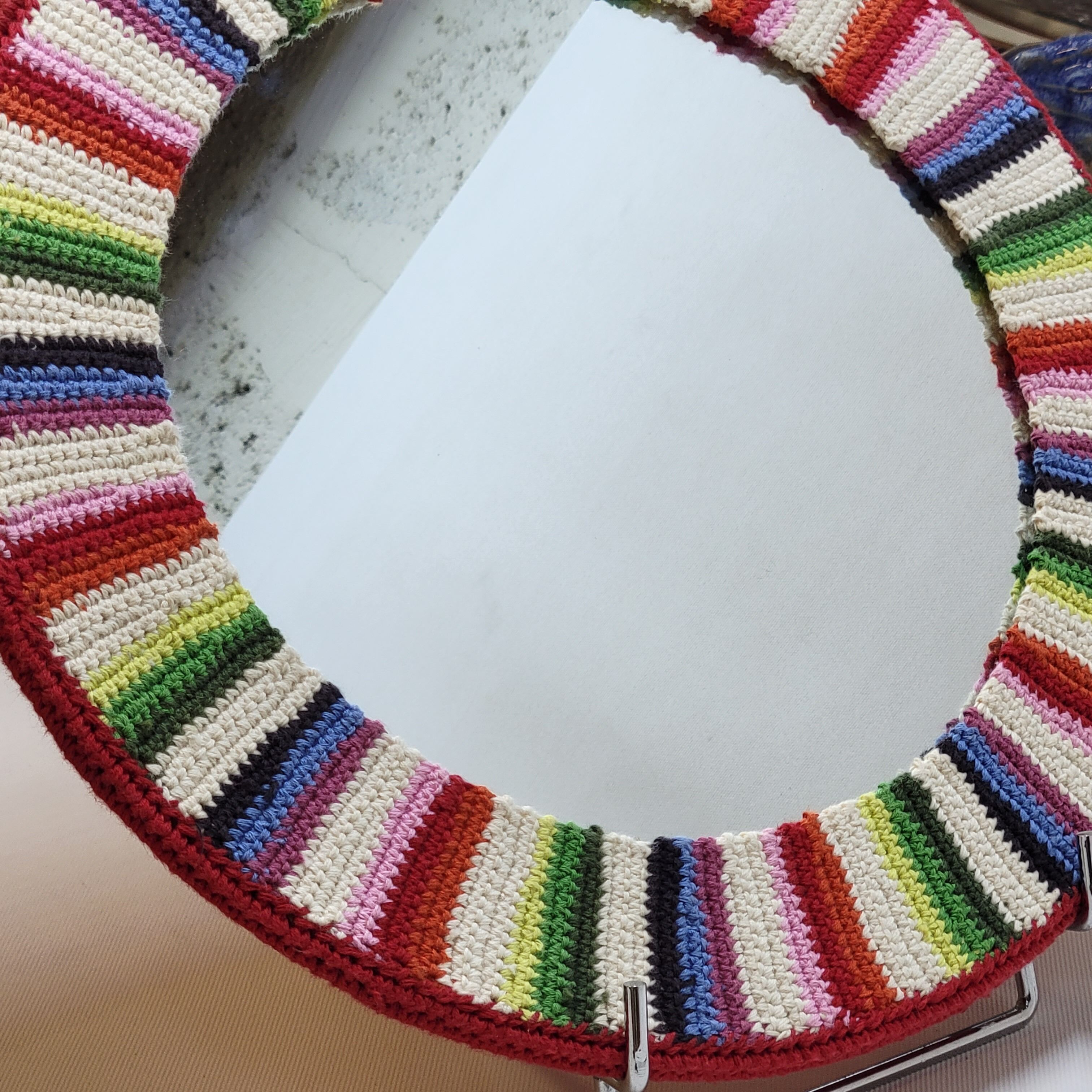 Miroir Rond Mural Cadre Crochet Tricot Bohême