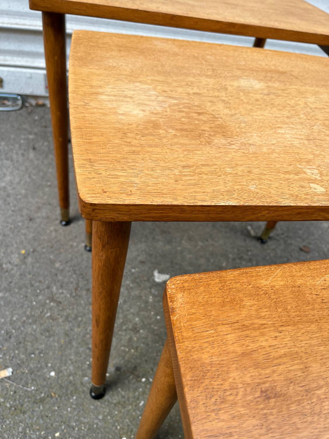 3 wooden nesting tables, 50s-60s