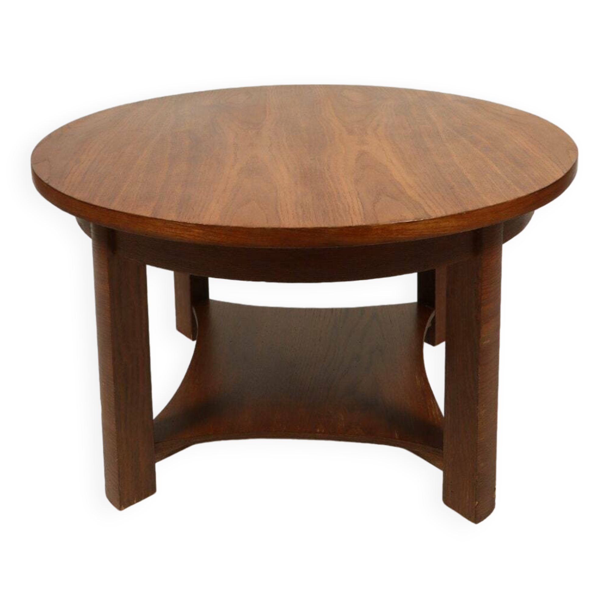 Art deco Round Wood Coffee Table Style Natural Wood renovated Old Table