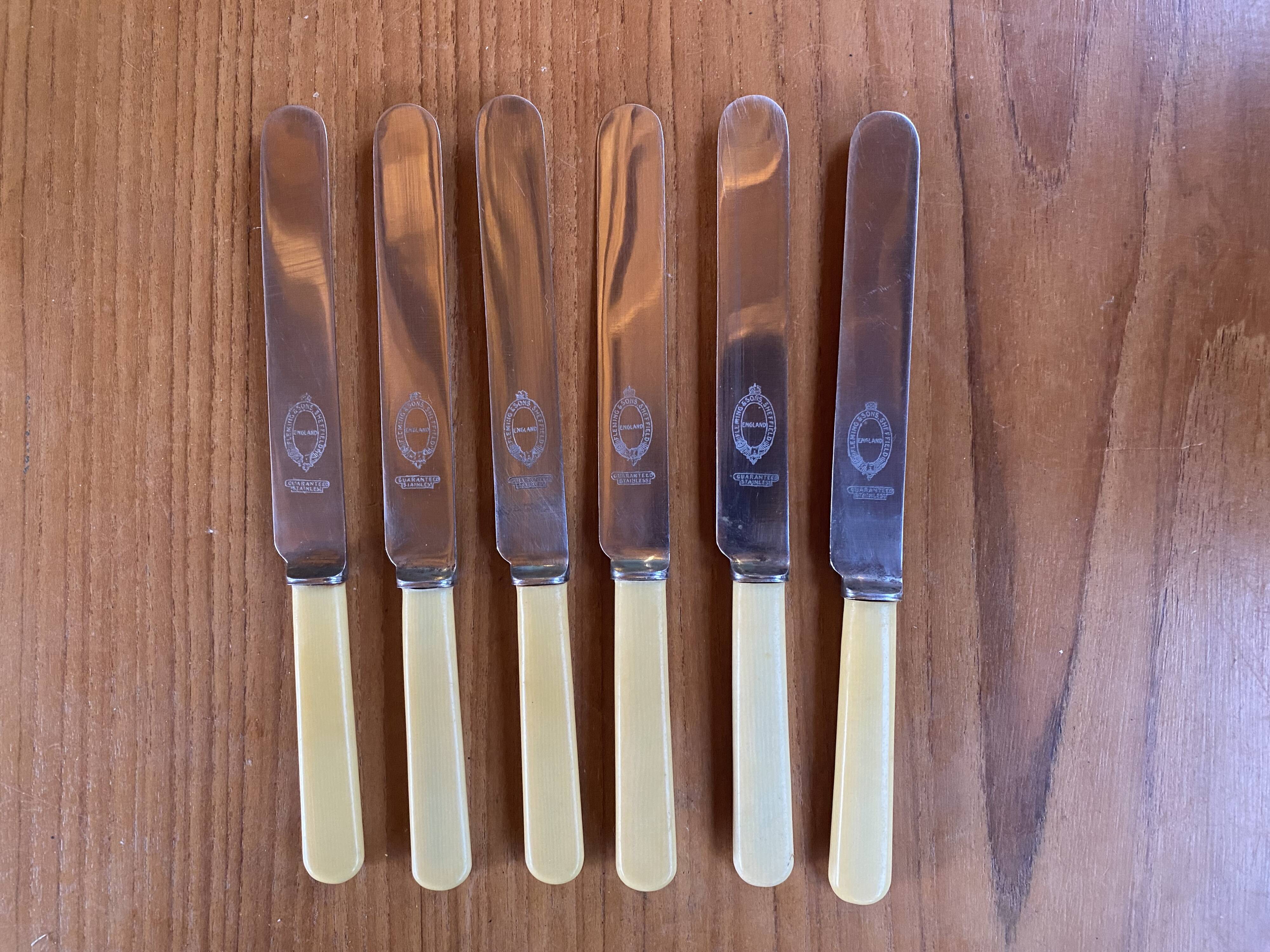 6 English stainless steel knives Fleming and sons Circa 1950