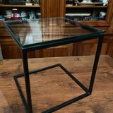 Coffee table end of sofa harness design 1970 metal and glass marked pierre chevalier