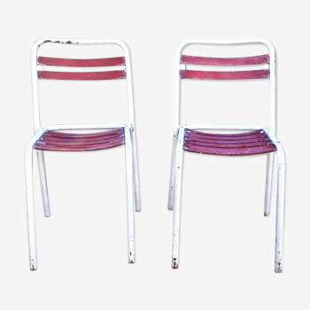Duo de chaises Tolix  assise bois