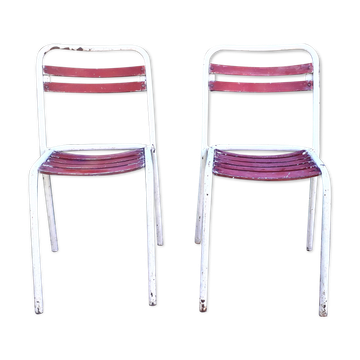 Duo of chairs Tolix sitting wood