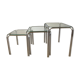 Trio of pull-out coffee tables in glass and chrome metal 70s