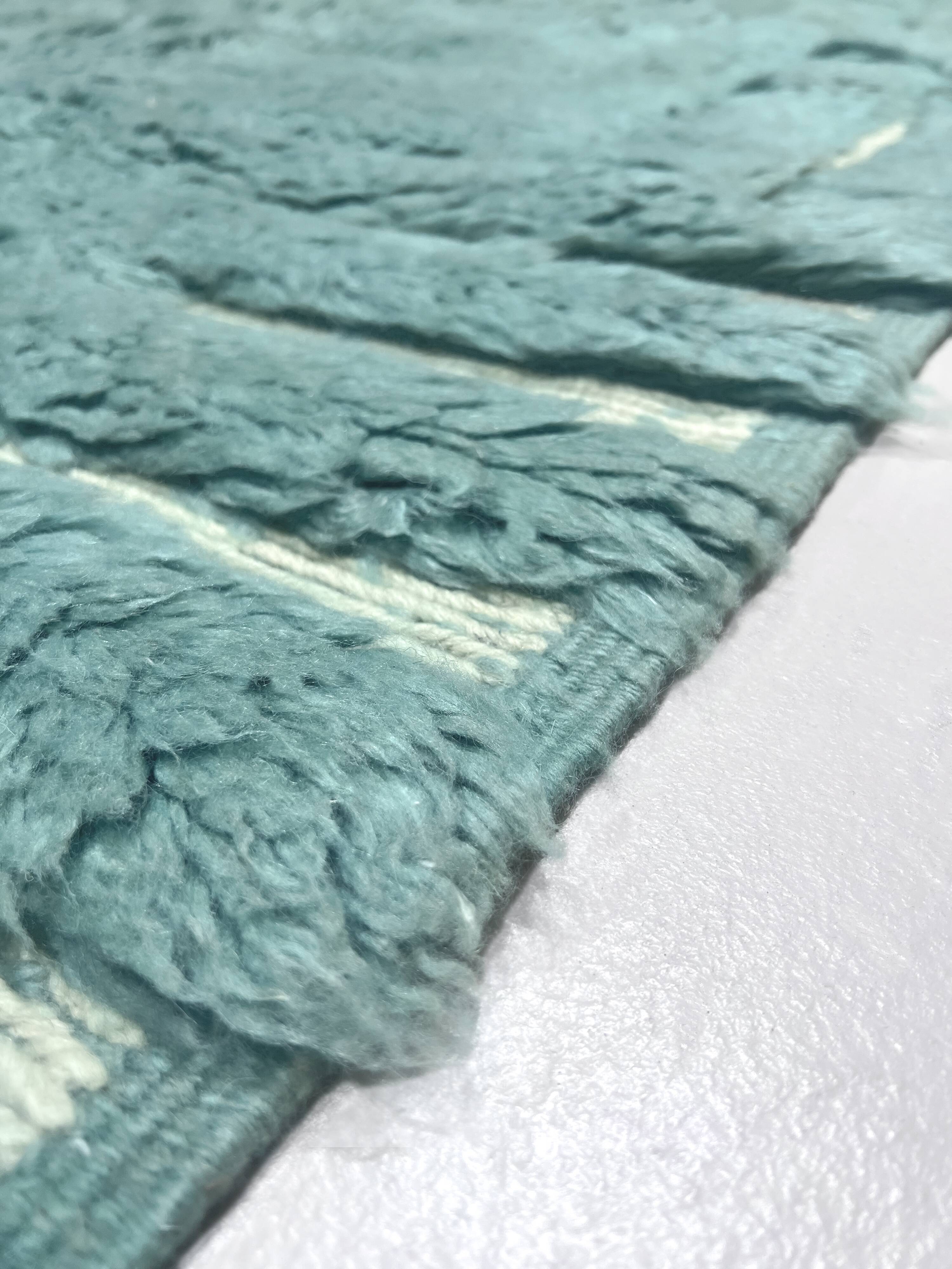 Moroccan Berber rug Beni Ouarain emerald blue 3x2.12m