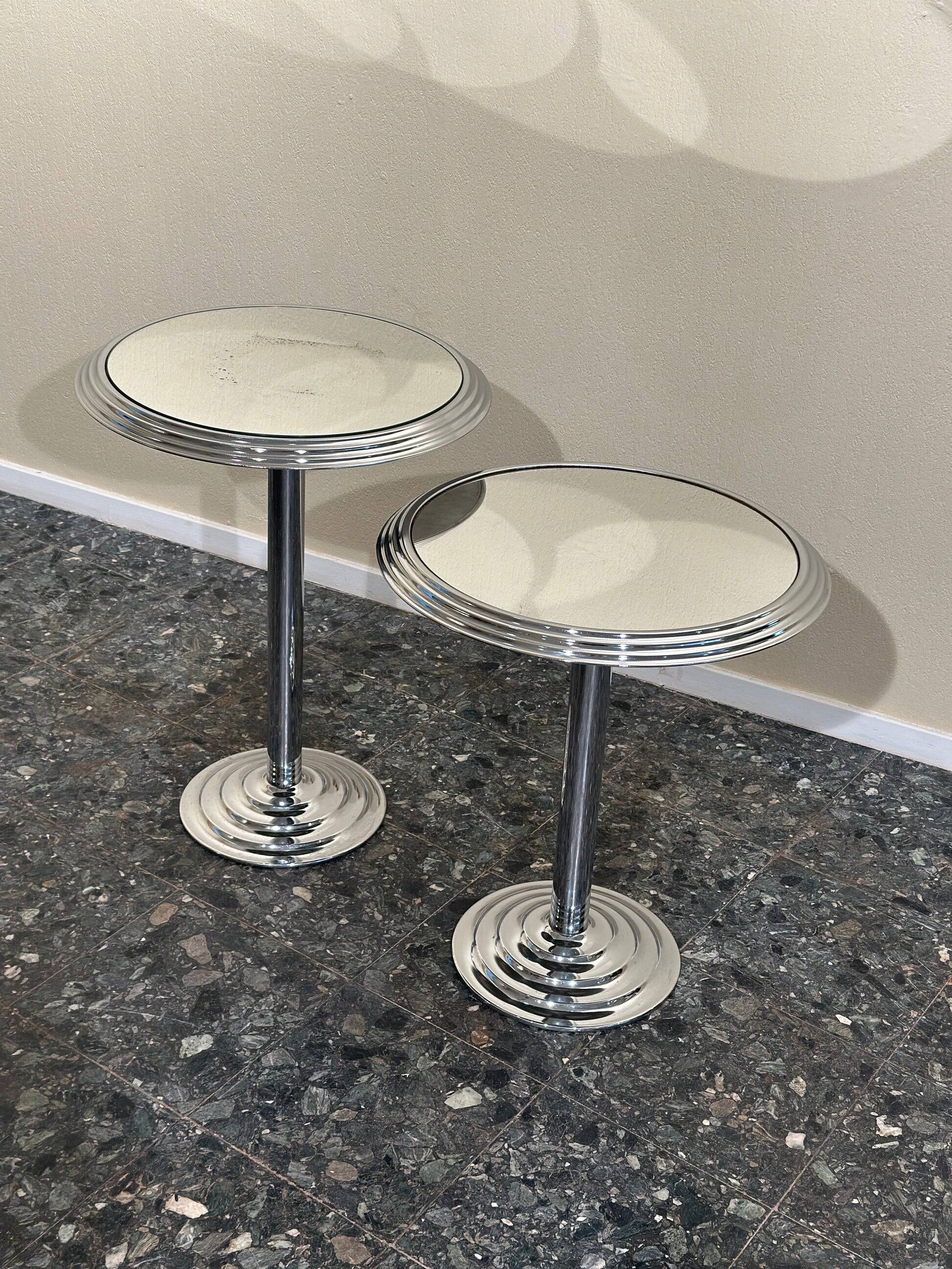 Pair of chrome mirrored sidetables, 1980s