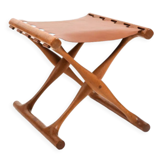 Tabouret pliant en chêne Poul Hundevad Guldhøj Modèle PH-41 Années 1960