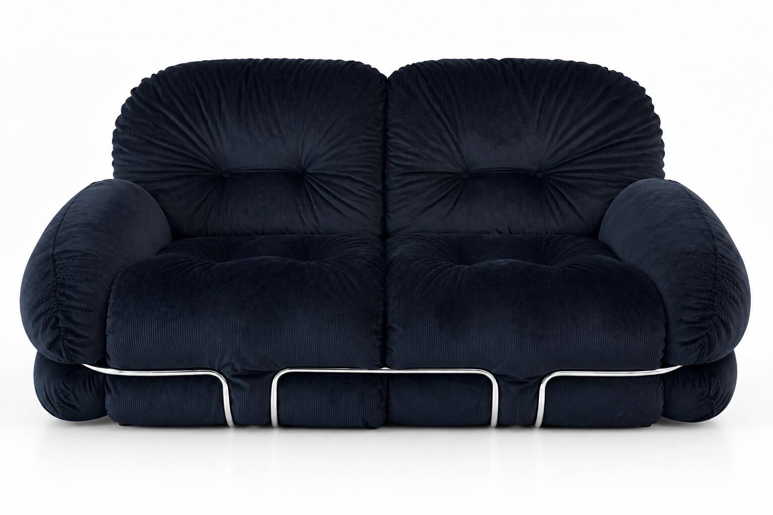“Okay” 2-seater sofa by Adriano Piazzesi, Italy, 1970s – newly upholstered in black Prada velvet
