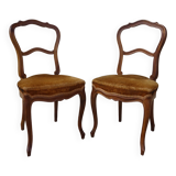 2 old chairs in walnut and velvet