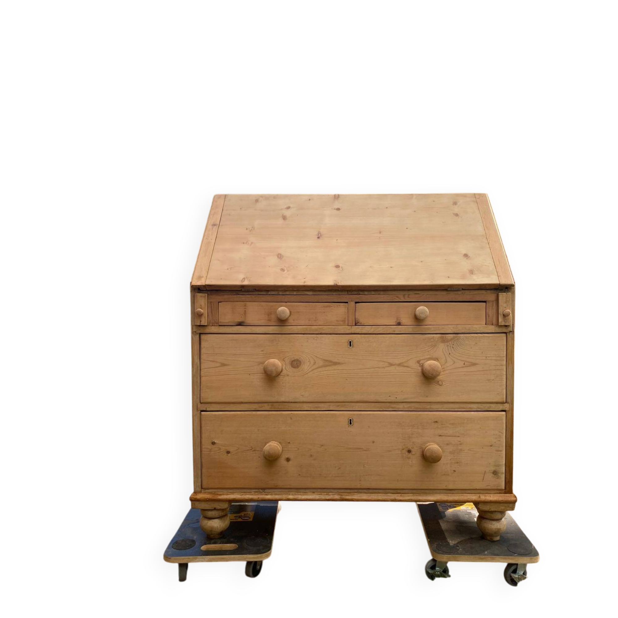 Ancien bureau secrétaire scriban anglais en pin massif