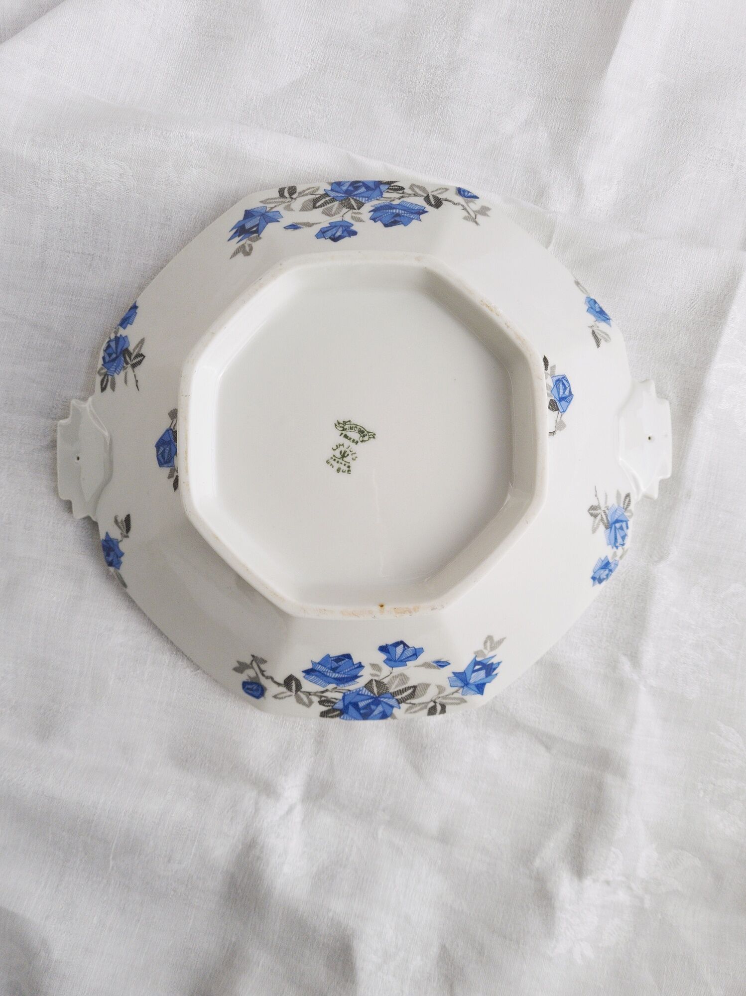 Old porcelain hollow dish of Limoges blue flowers