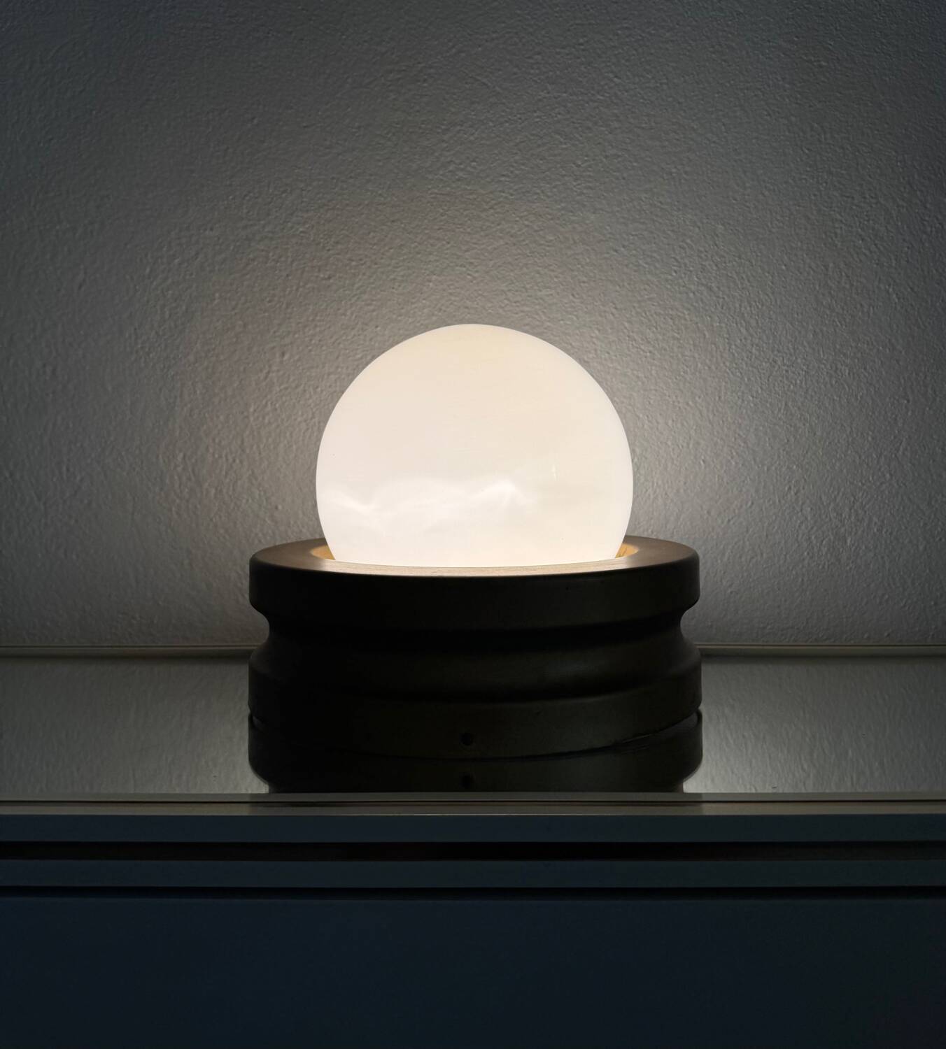 Opaline ball lamp with gold base from the 70s