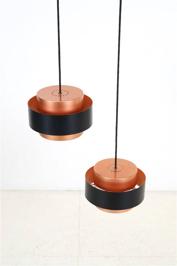 Set of 2 Fog & Mørup / Jo Hammerborg “Juno” pendant lamps / Mid-century Danish modern design / Copper / 1960s / 1970s