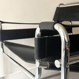 Wassily tubular armchair in chrome & black leather, designed by Marcel Breuer in 1970.