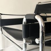 Wassily tubular armchair in chrome & black leather, designed by Marcel Breuer in 1970.
