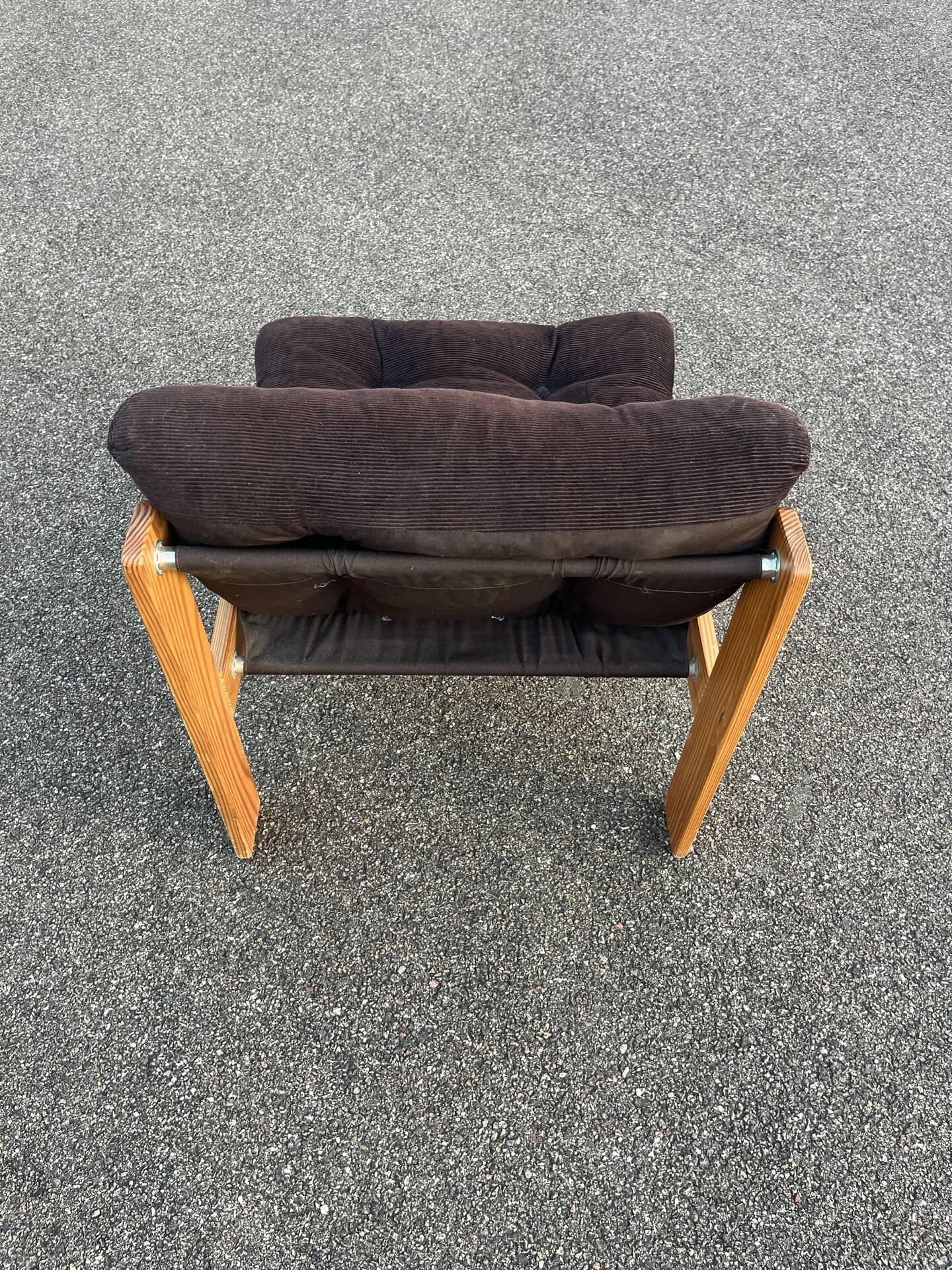 Vintage velvet and pine armchair 1970