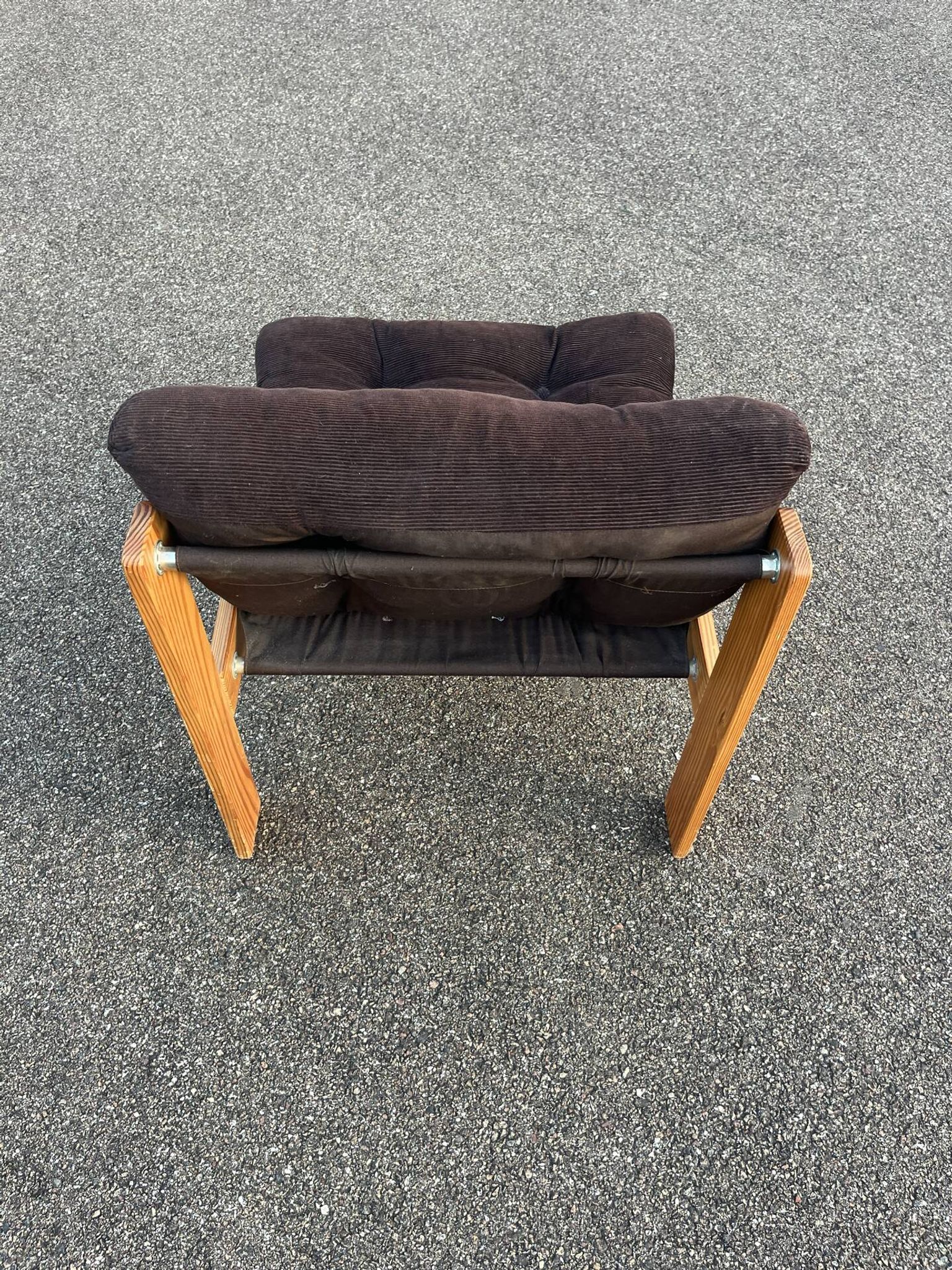 Vintage velvet and pine armchair 1970