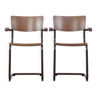Set of 2 Thonet model S43 dining/side chairs with armrests