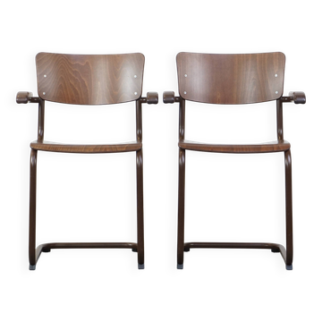 Set of 2 Thonet model S43 dining/side chairs with armrests