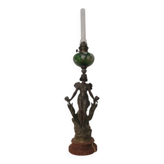 Kerosene lamp depicting an Art Nouveau woman