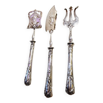 Set of 3 Serving Cutlery in 925 Sterling Silver Minerva Seal Superb goldsmith work