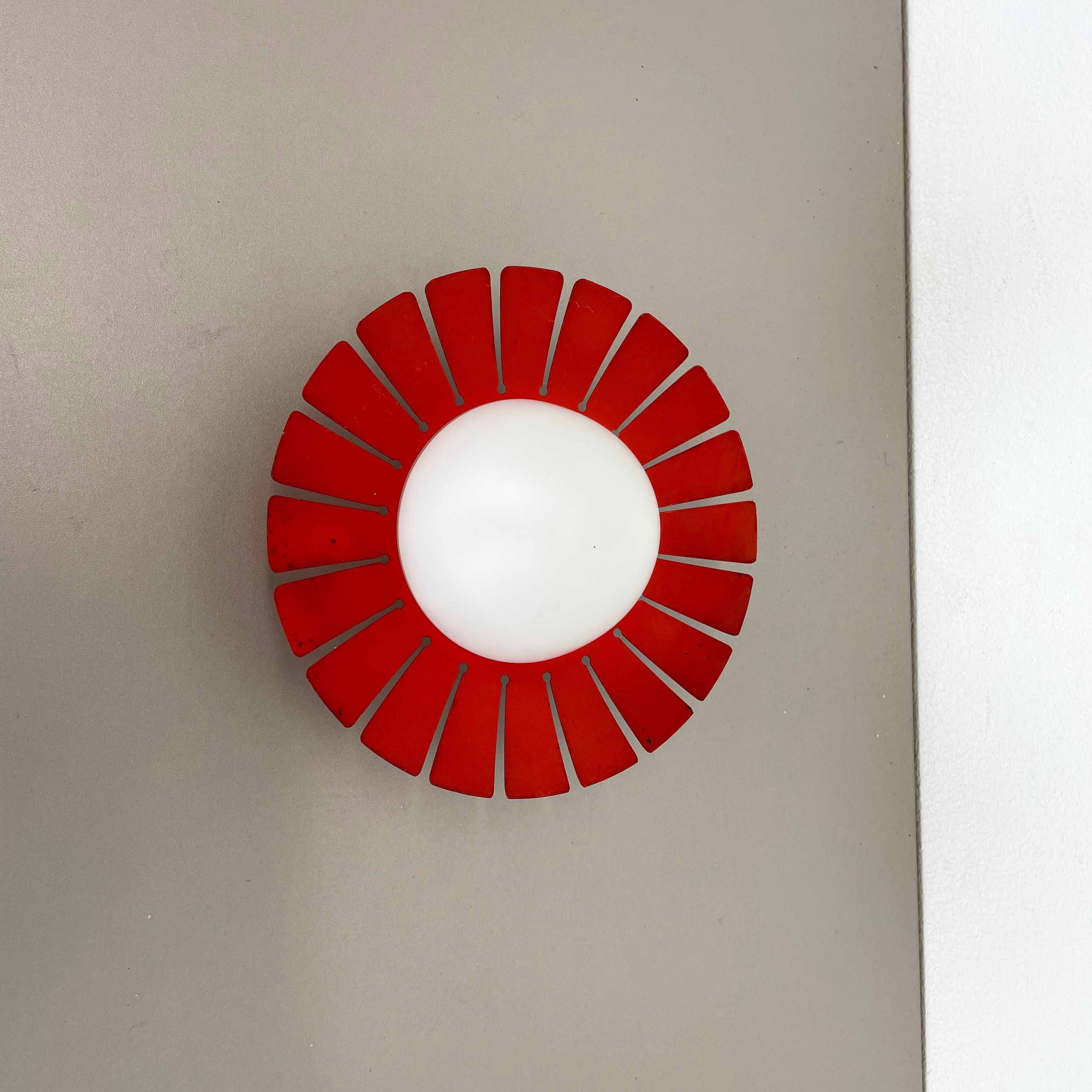 Red opaline glass wall sconces, Italy, 1960s