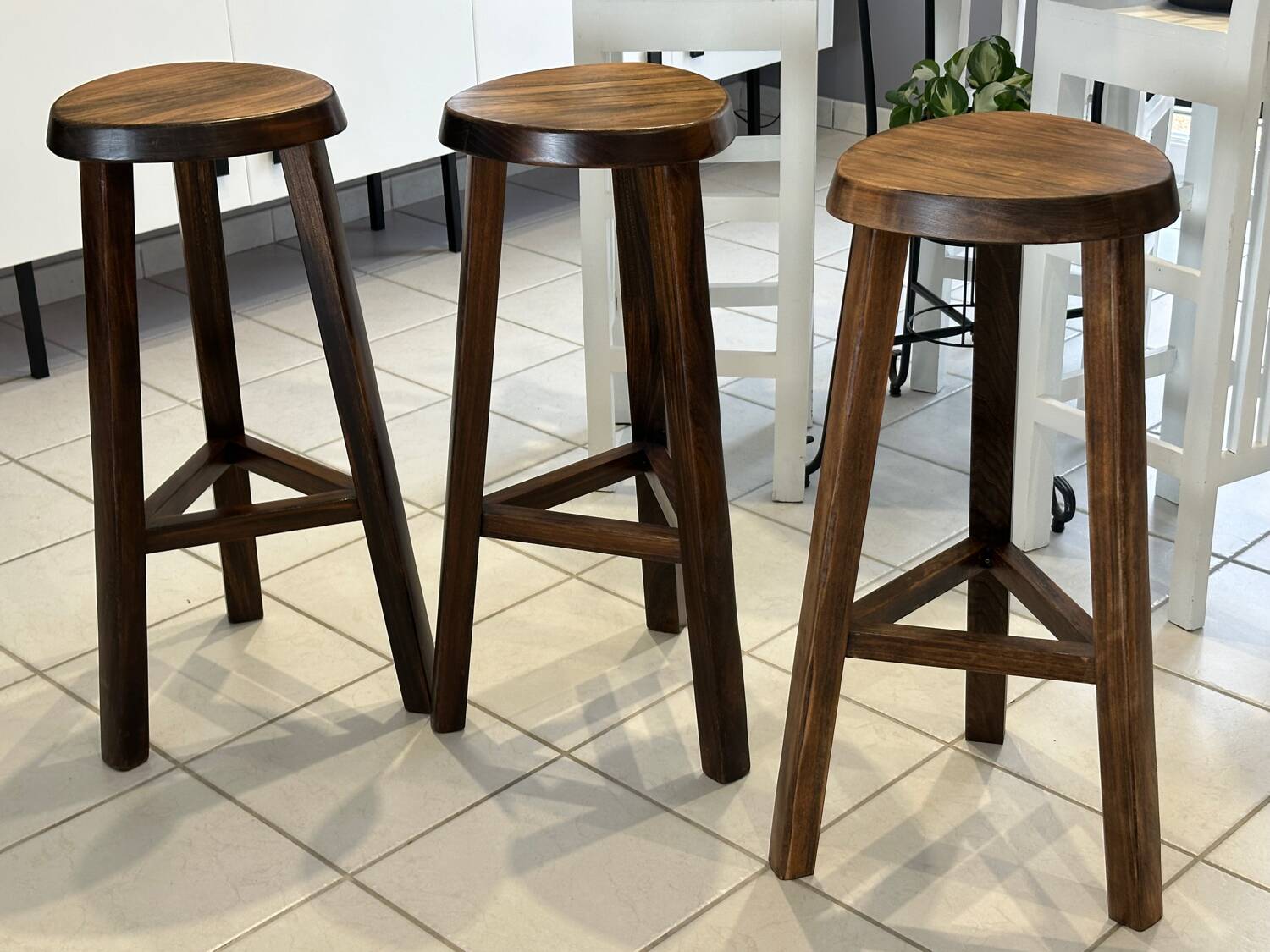 Set of 3 Vintage Brutalist Bar Stools from the 1970s