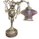 Bronze table lamp with dragon arm and cut glass shade, 1940s