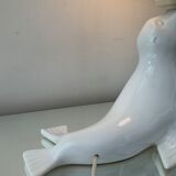 Vintage sea lion lamp in ceramic and opaline