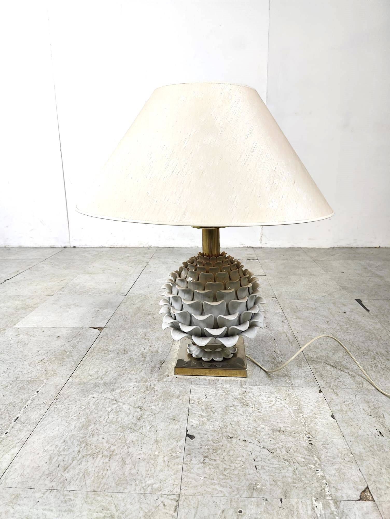 Vintage italian ceramic artichoque table lamp, 1960s
