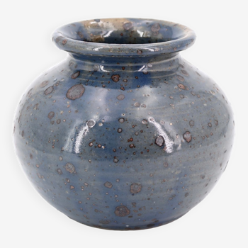 Vase boule bleu en grès pyrité de Guy Baudat, années 70