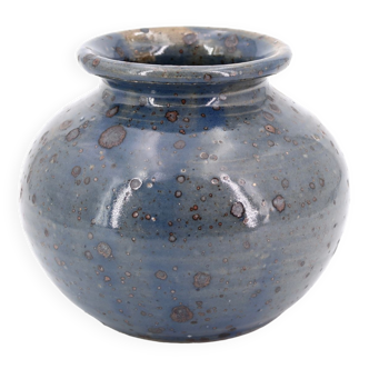 Vase boule bleu en grès pyrité de Guy Baudat, années 70