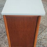 Paire de tables de chevet en chêne, a. 1950 ; piètement compas, design rétro vintage