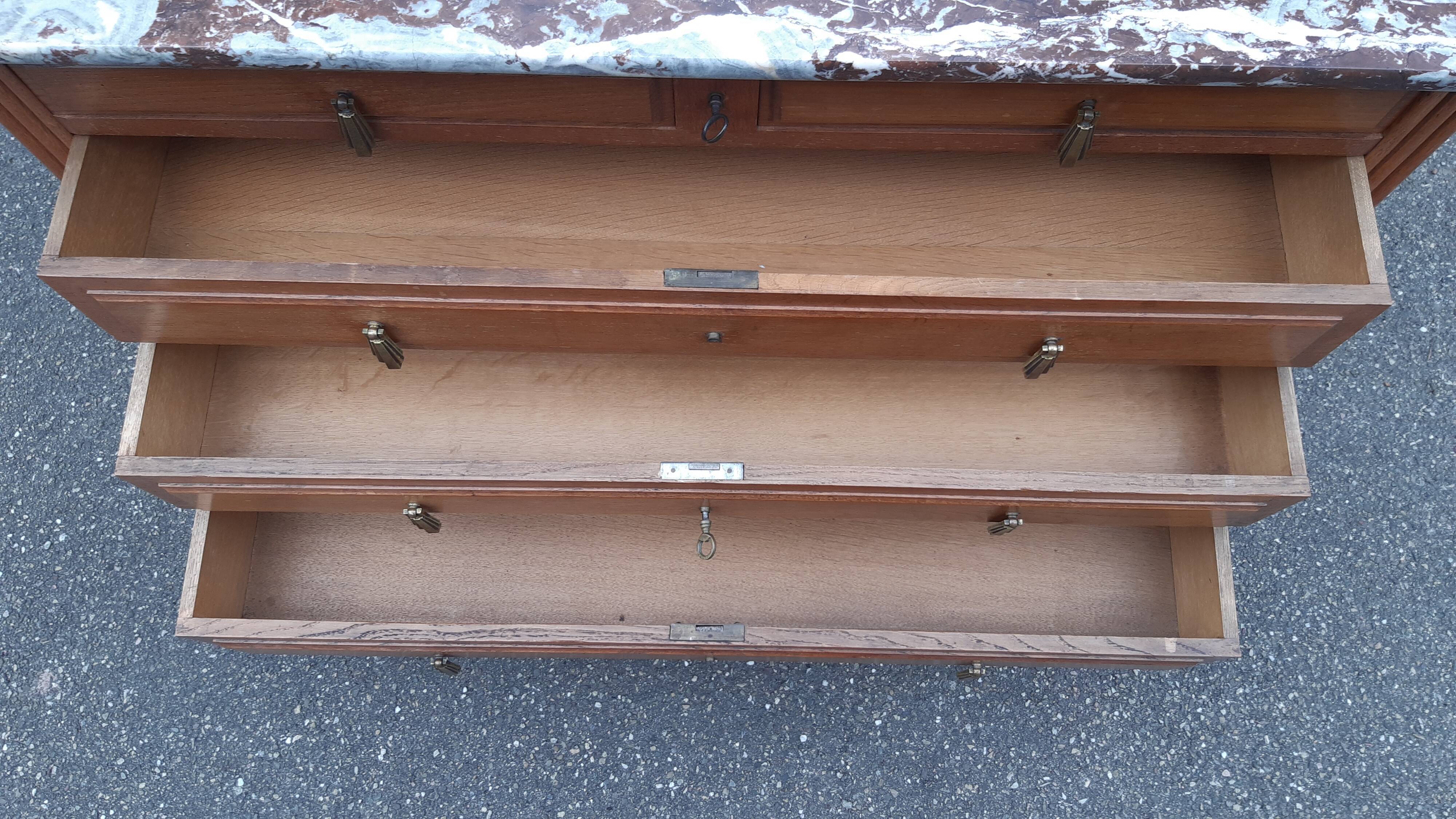 Oak and marble dressing table chest of drawers