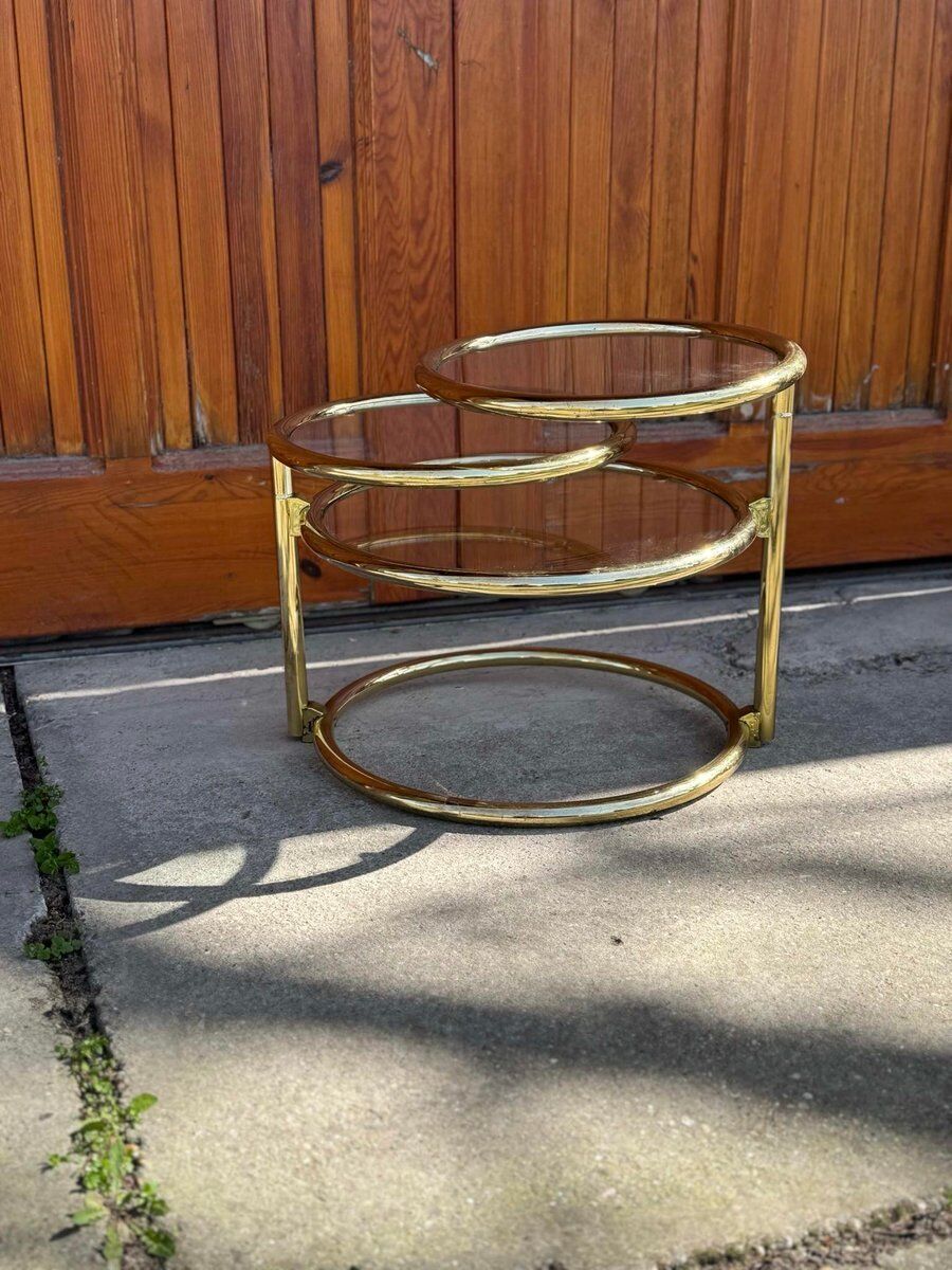 Vintage brass swivel coffee table in the style of Milo Baughman, 1970s