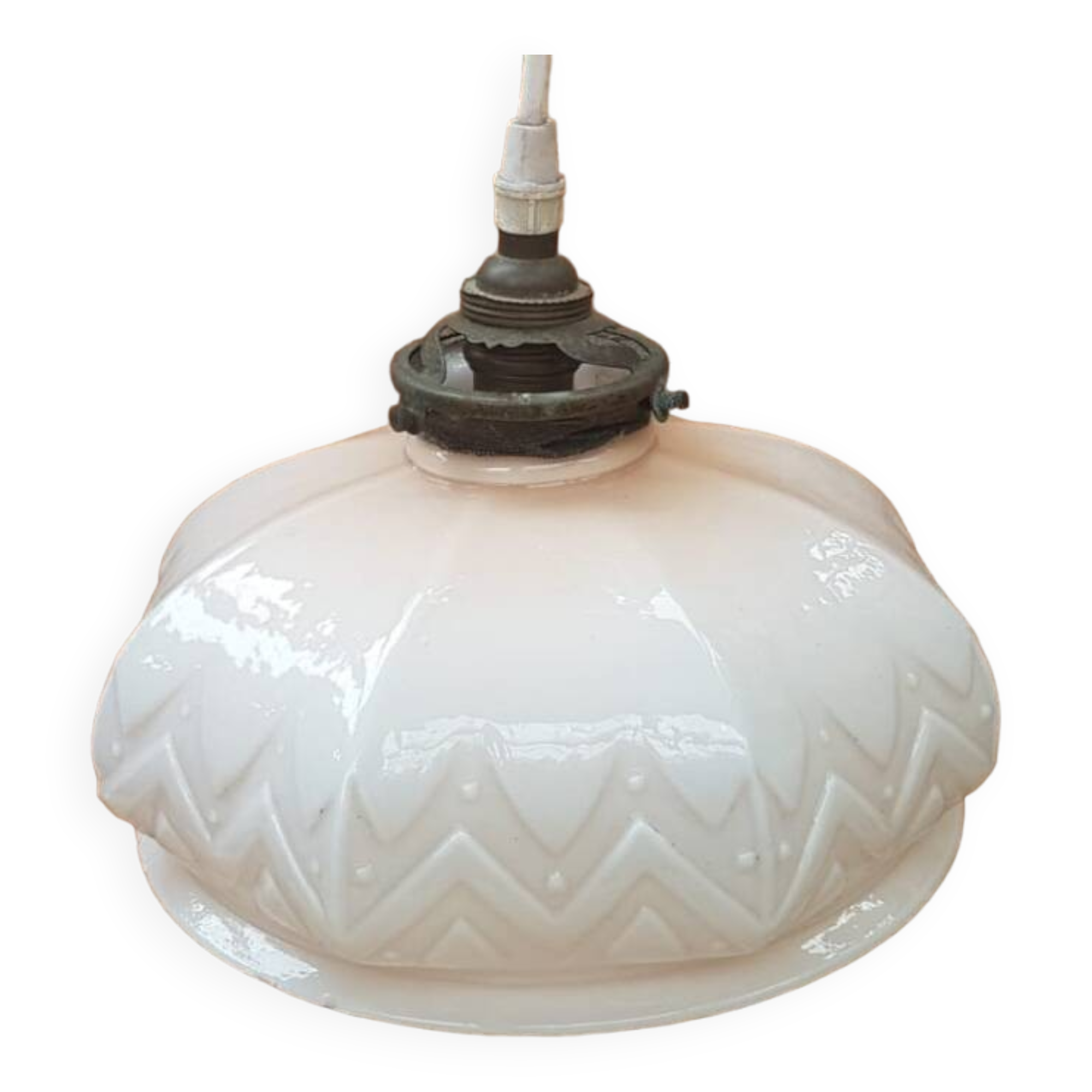 Old vintage art deco opaline pink pendant lamp