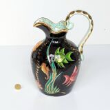 Large pitcher / Monaco vase in polychrome earthenware with bas relief decoration of fish on a seabed