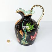 Large pitcher / Monaco vase in polychrome earthenware with bas relief decoration of fish on a seabed