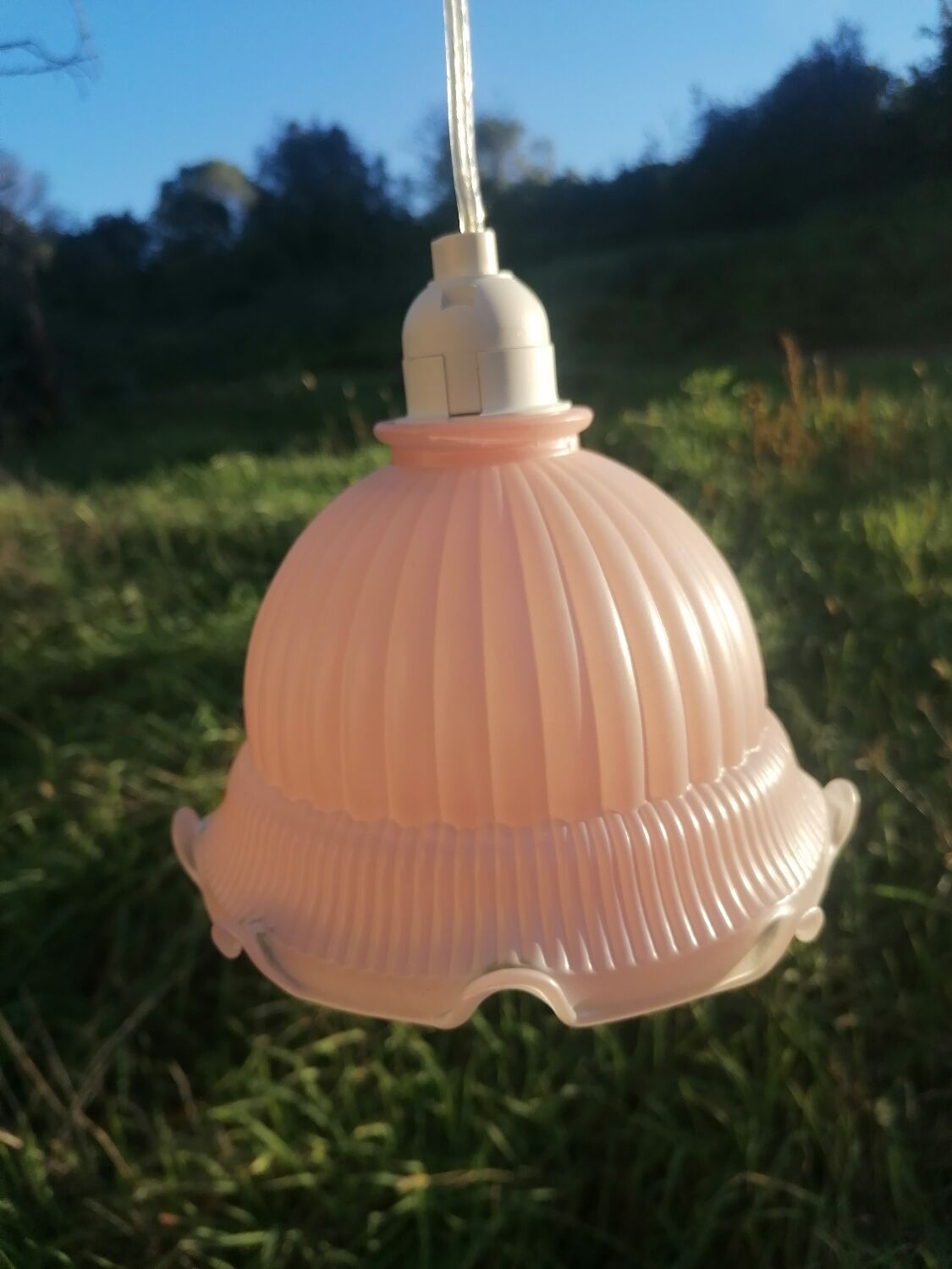 Vintage pink molded glass walker