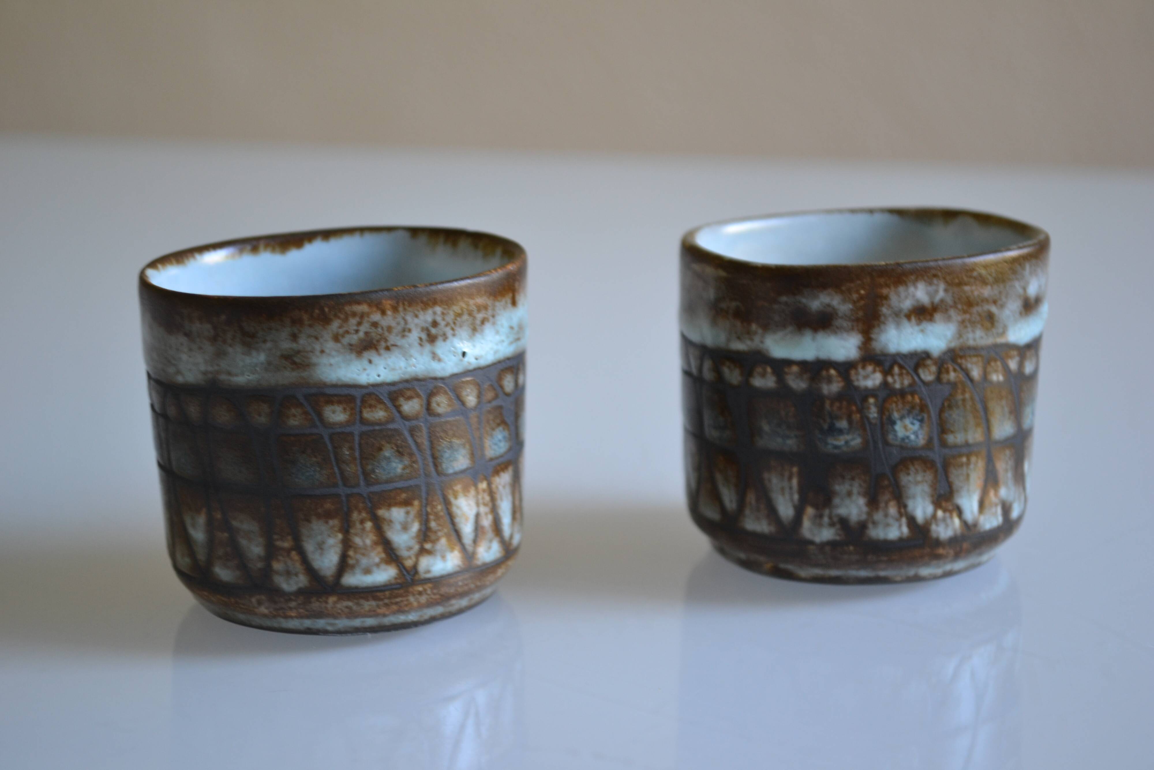 Set of 2 ceramic cups or mugs from the 1950s 1960s signed Rigal
