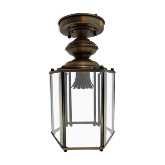 Plafonnier en métal doré et verres biseautés de 1950/60