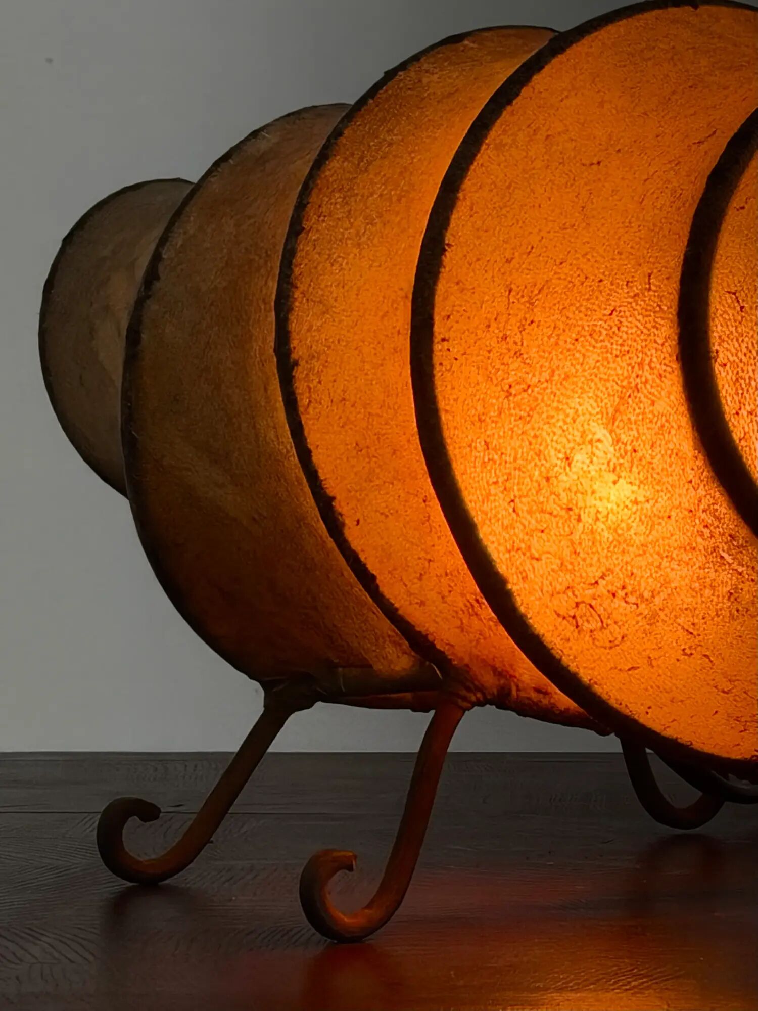 Vintage rawhide swirl table lamp with organic design
